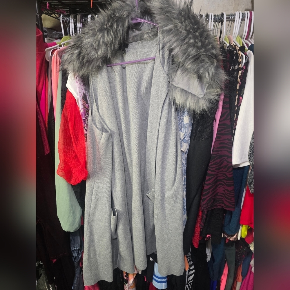 Dennis Basso Sweater knit Fur Collar vest 2x